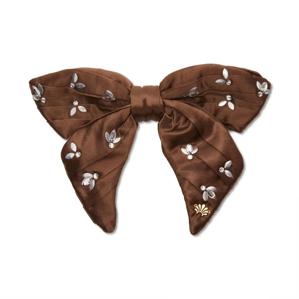 Lele Sadoughi BOW BARRETTE Rootbeer Crystal Honeybee NWT